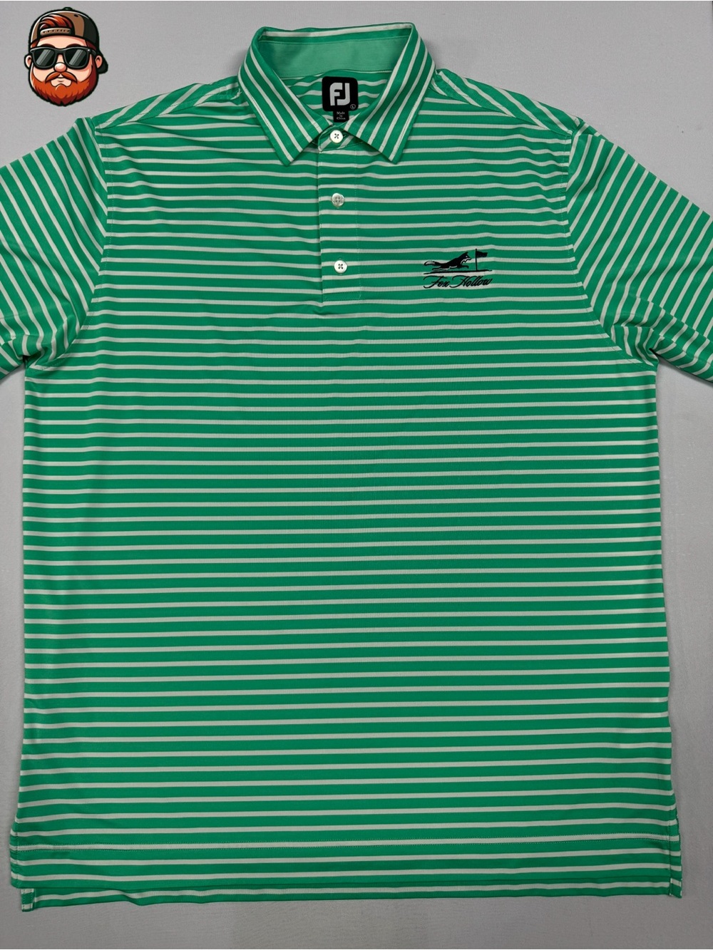 Men’s Large FootJoy Green/White Striped Performance Golf Polo